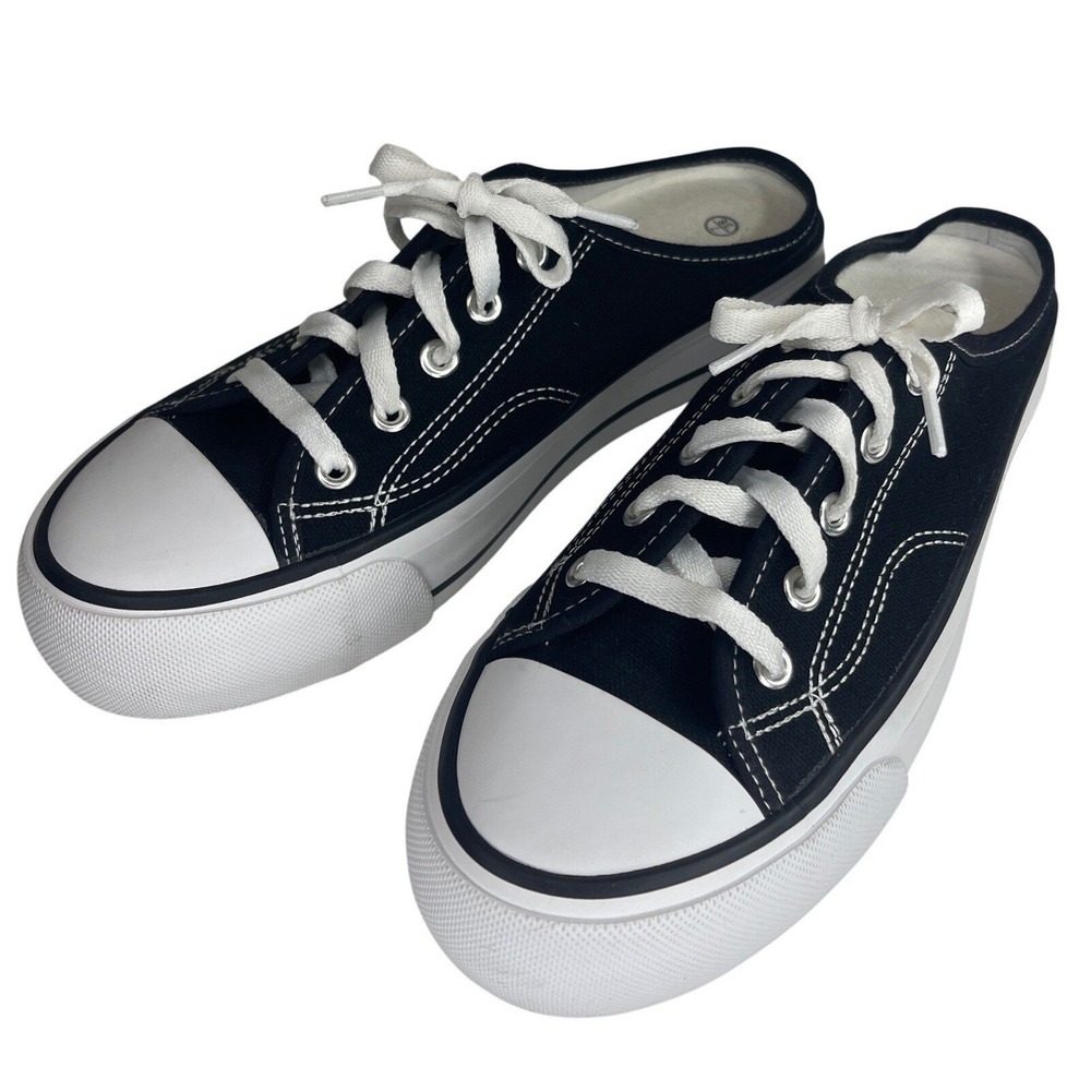 Black Canvas Mule Sneakers Women Size 7 Backless Slip On Low Top Shoes